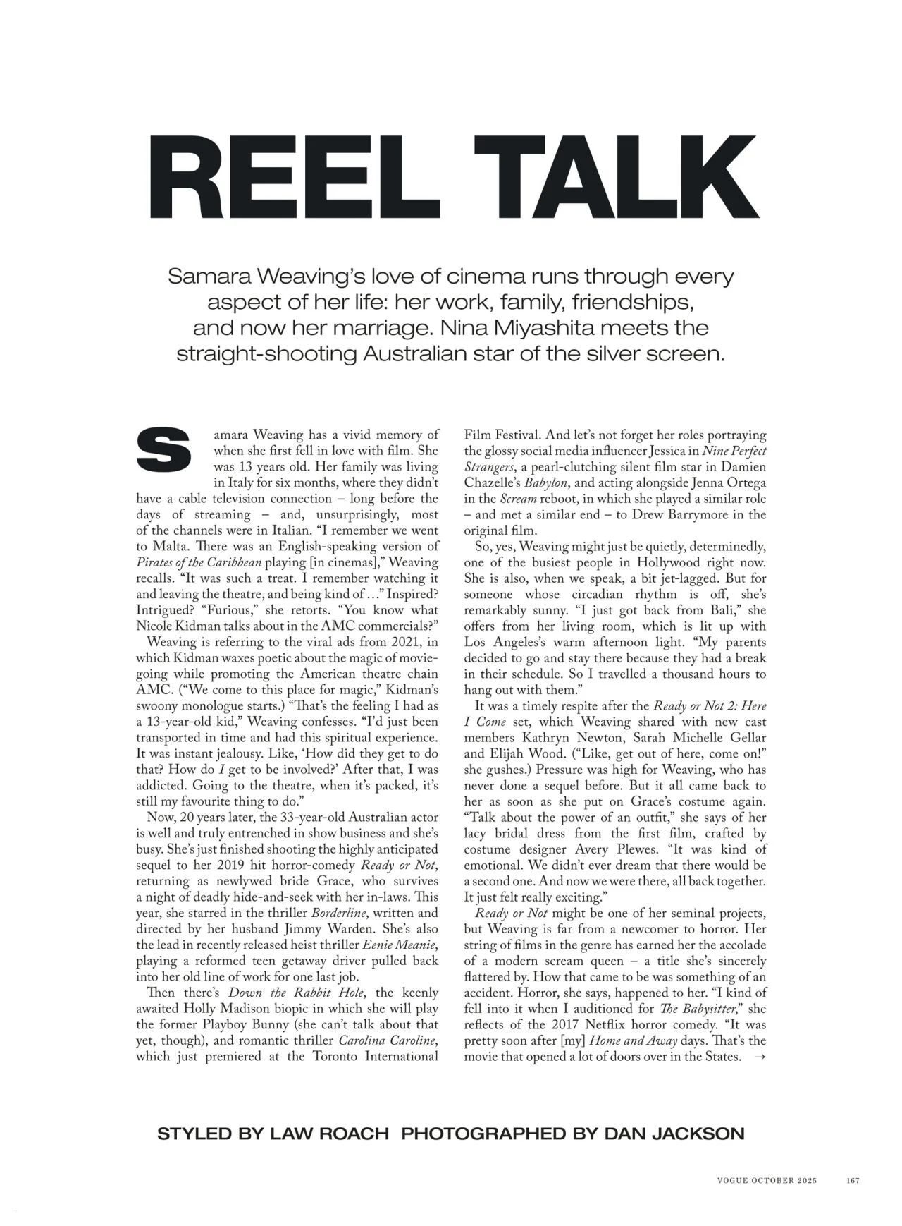 Samara Weaving for Vogue Australia