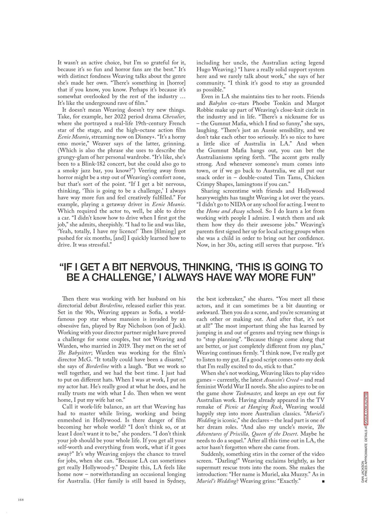 Samara Weaving for Vogue Australia