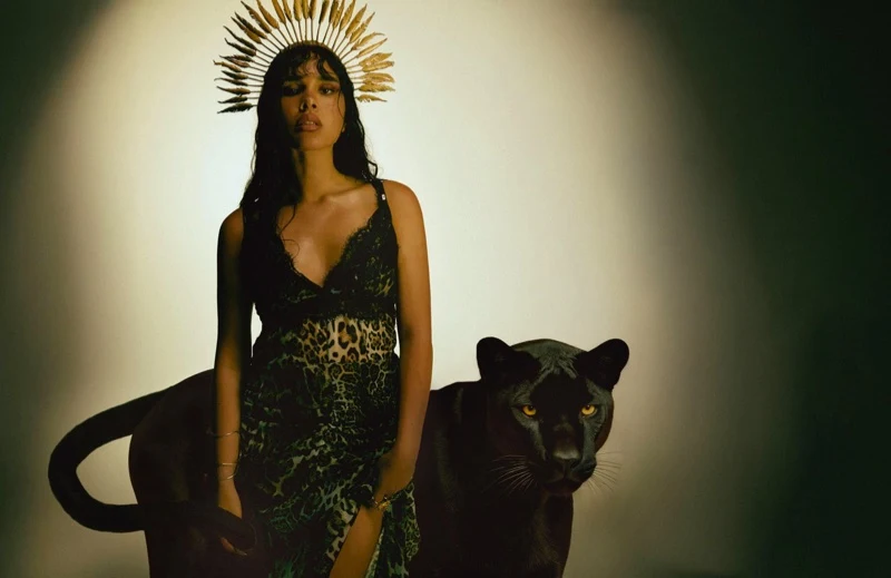 Alysha in leopard-print lingerie for Vogue Portugal October 2025 shoot