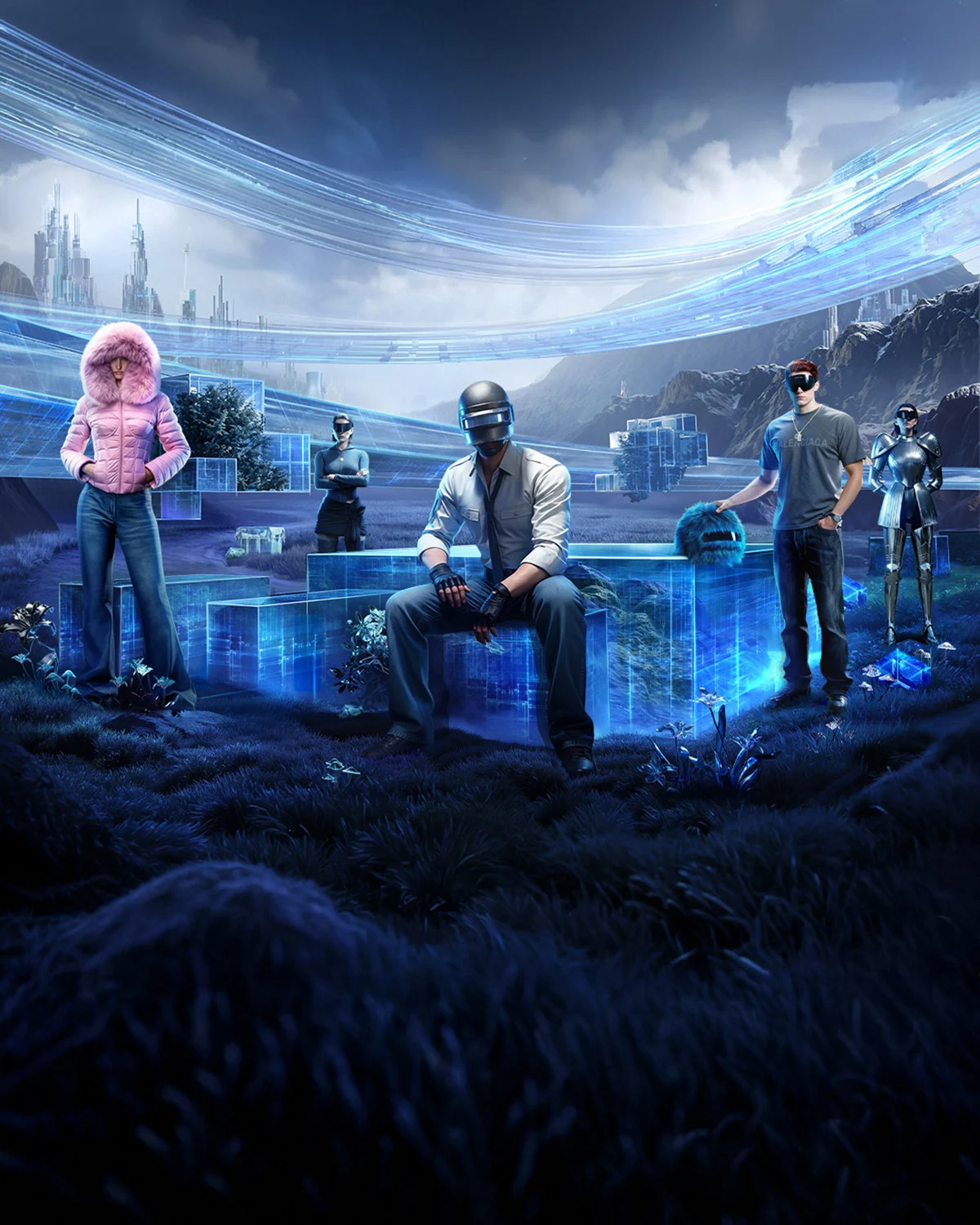 PUBG avatar dressed in Balenciaga-inspired metallic armored attire