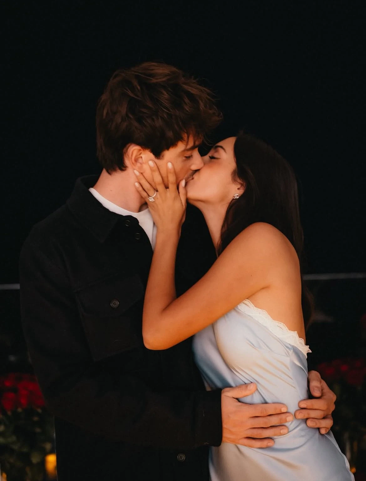 Close-up of Alexandra Saint Mleux’s oval-cut diamond engagement ring from Charles Leclerc