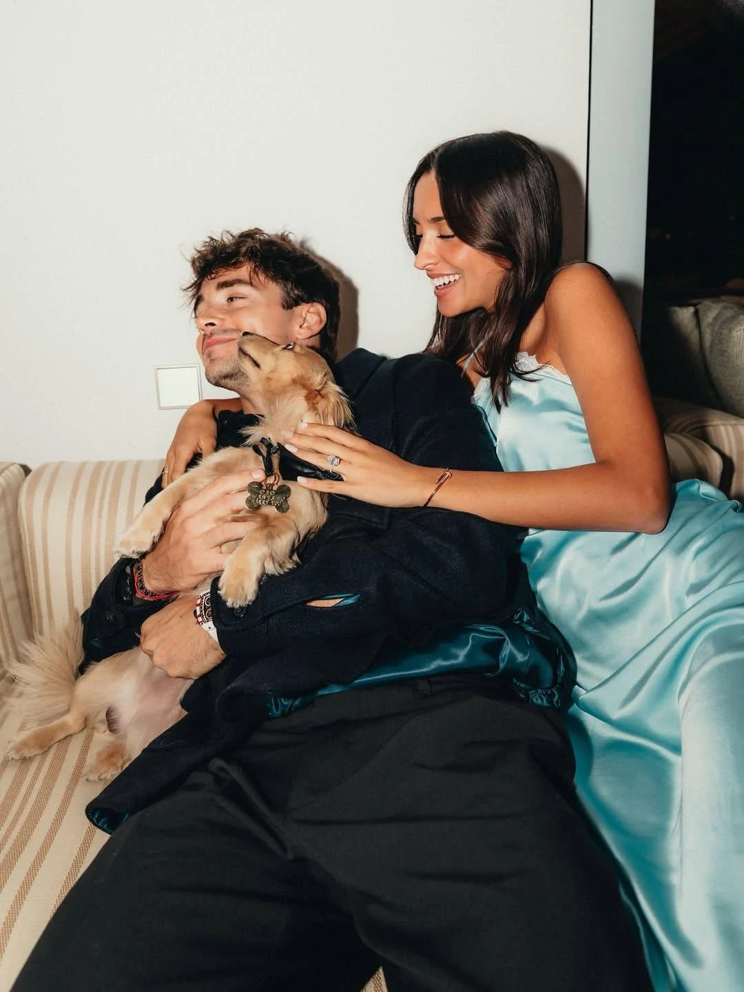 Ferrari racer Charles Leclerc and fiancée Alexandra Saint Mleux with engagement ring