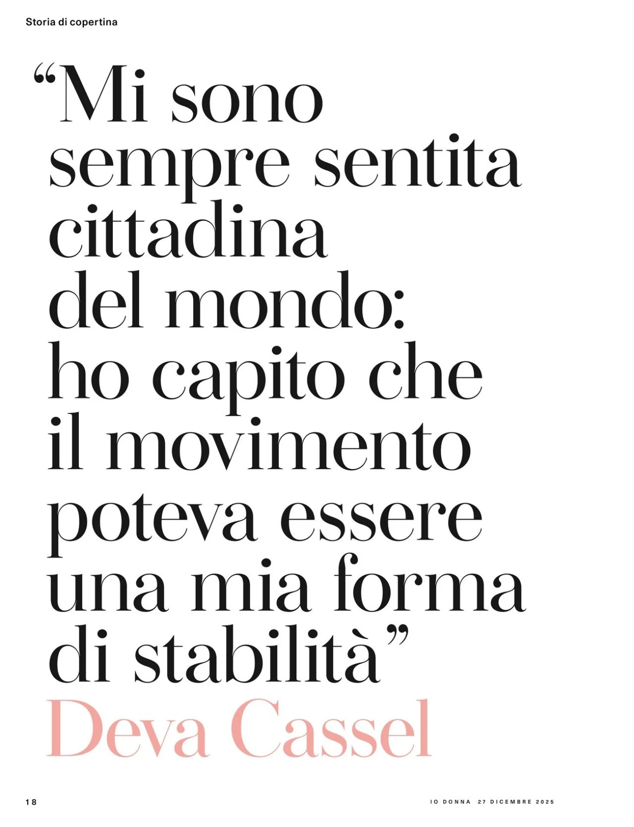 Deva Cassel in Dior for Io Donna Editorial December 2025