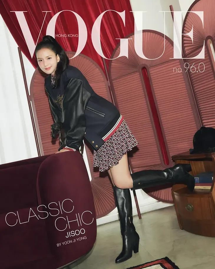 JISOO in leather baseball jacket and twill mini dress for Tommy Hilfiger Lunar New Year 2026