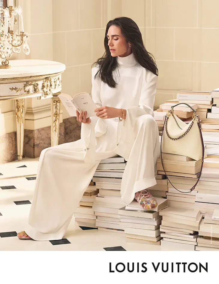 Jennifer Connelly styled in soft white Louis Vuitton outfit