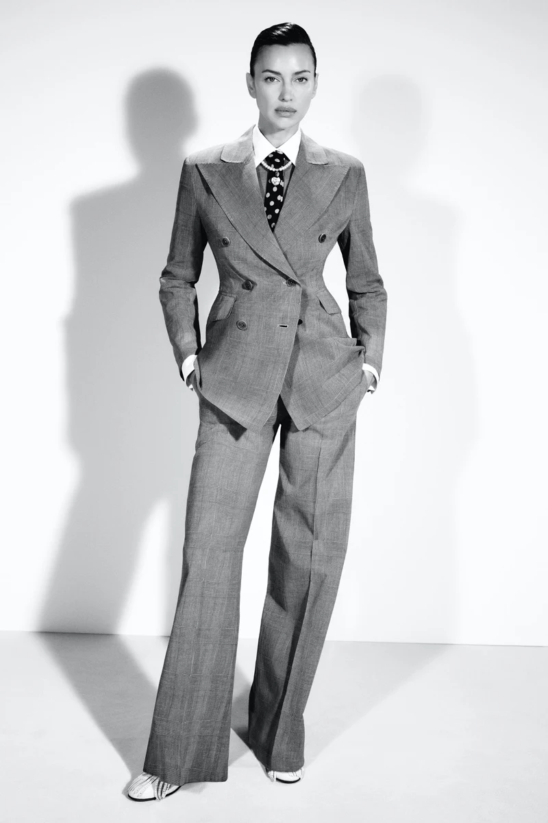 Irina Shayk in tailored Ermanno Scervino suit photographed by Mikael Jansson