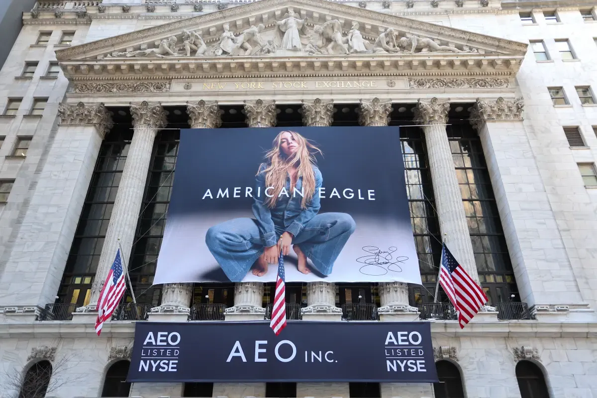 American Eagle ad campaign hangs outside the NYSE