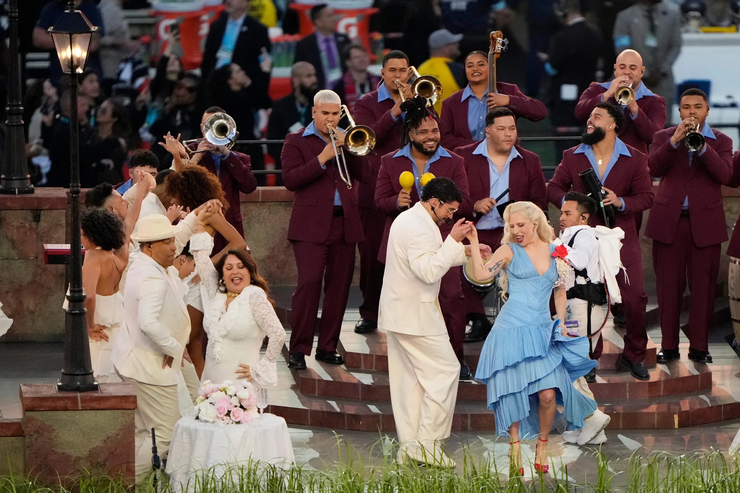Bad Bunny and Lady Gaga performing near El Morro set
