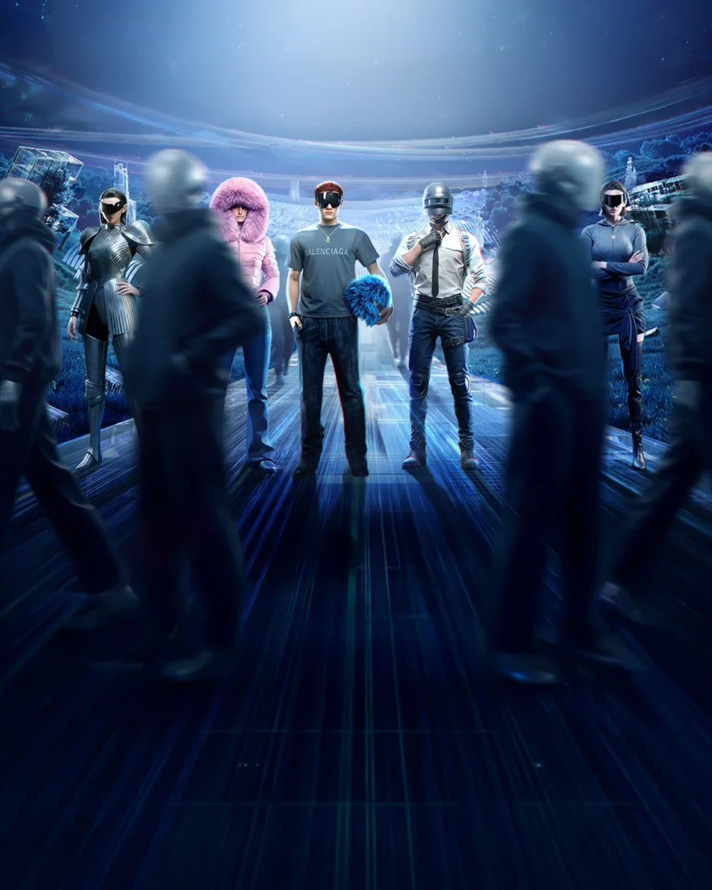 Balenciaga character skin featuring structured high-fashion armor in PUBG