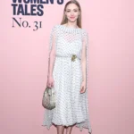 Amanda Seyfried in white polka-dot chiffon dress at Miu Miu NYC event