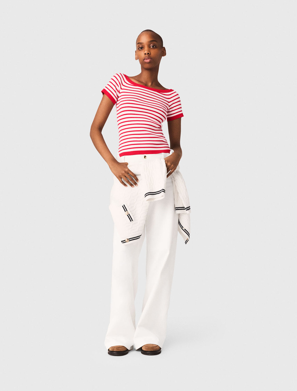 The Striped Knit Top With Boat Neck