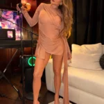 Jennifer Lopez nude asymmetric micromini dress Ilkyaz Ozel