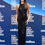 Kaia Gerber wearing sheer black knit dress Spirit Awards 2026