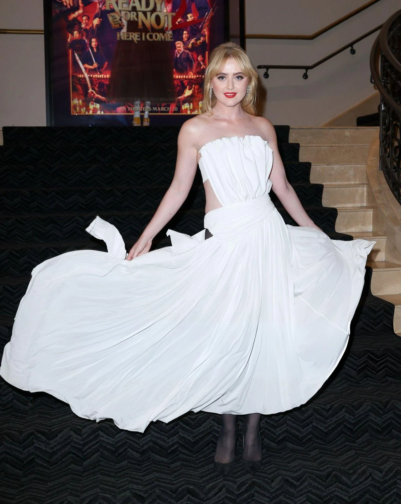 Kathryn Newton white Moschino gown Ready or Not 2 LA screening