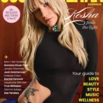 Kesha in black cutout dress revealing dragon tattoo on Cosmopolitan Australia cover