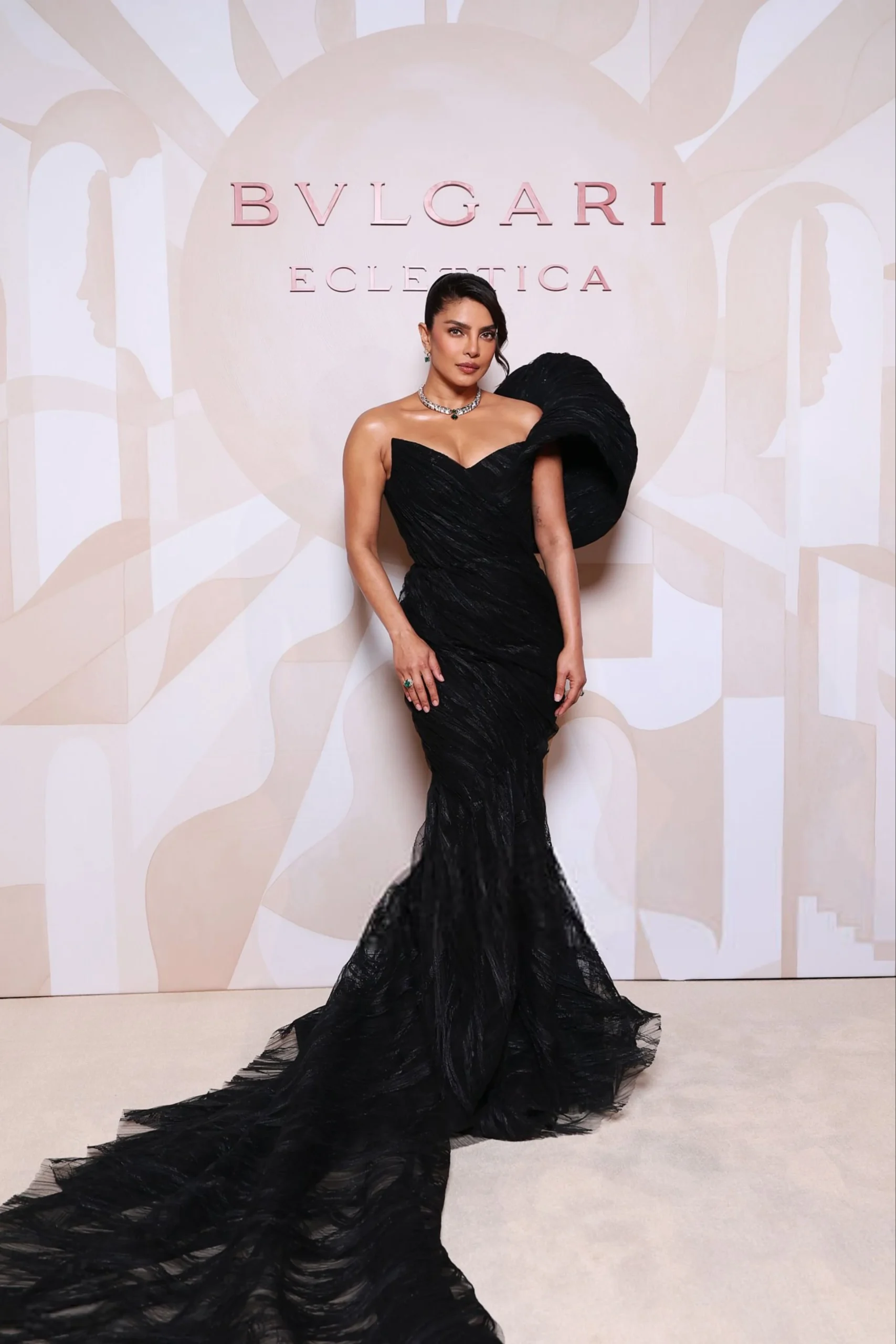 Priyanka Chopra Saiid Kobeisy couture black dress feather shoulder