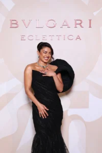 Priyanka Chopra black strapless gown Bvlgari Eclettica event