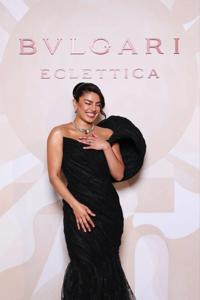 Priyanka Chopra black strapless gown Bvlgari Eclettica event